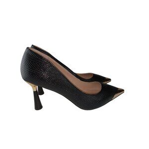 Sophitina Womens Heels Black Leather Stiletto Pointed Toe Pump Cocktail Size 42